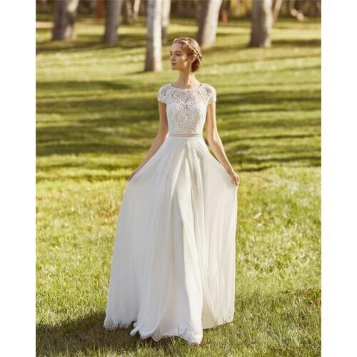 Wedding Dresses Chiffon Slide Split V-Neck Appliques Sleeveless Backless A-Line Bridal Gowns Novia Do 2021 Party