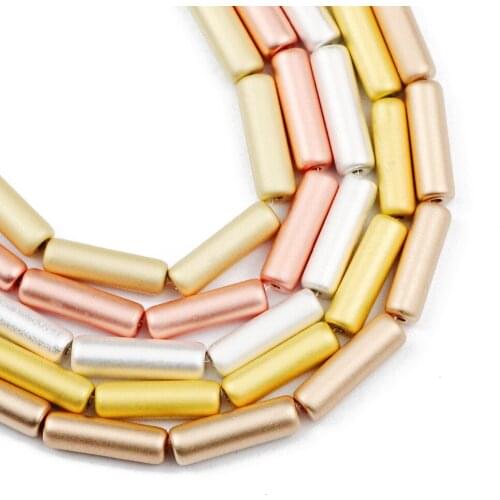 13x4mm Matte Long Cylinder Gold Silvers Hematite Natural Stone Round Loose Spacer Beads For Jewelry Making Diy bracelet Findings