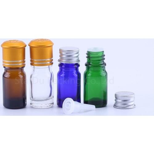 2pcs 5ml Thick Amber blue green transparent Essential Oil Glass Bottles With Cap Glass Containers