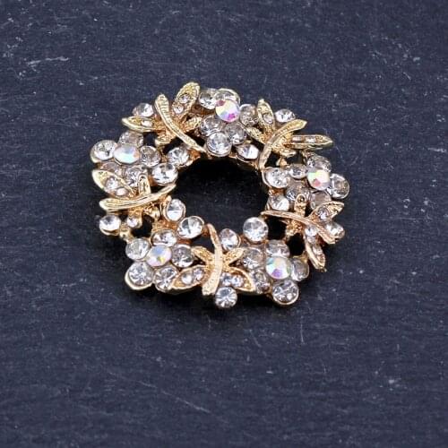 2PCS Luxury Vintage Round Crystal Rhinestone Golden Dragonfly Flowers Wreath Accessories Jewelry Making Buckle Brooch Pins Shoe