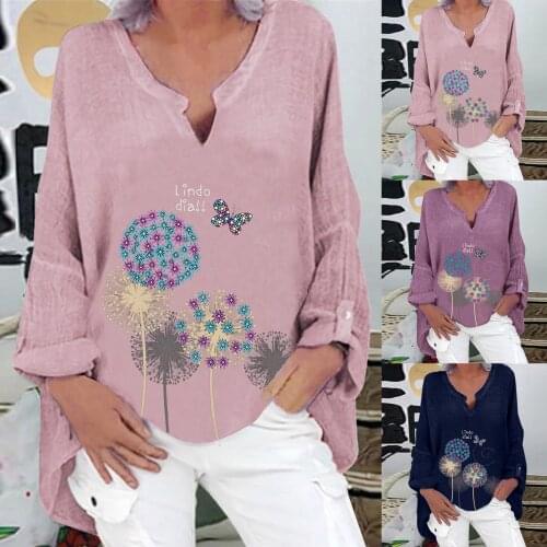 Women Loose V Neck Big Size Shirts 2021 Autunm Long Sleeve Print Blouses AndTops M-3xl Plus Size Women Clothing Рубашка Женская