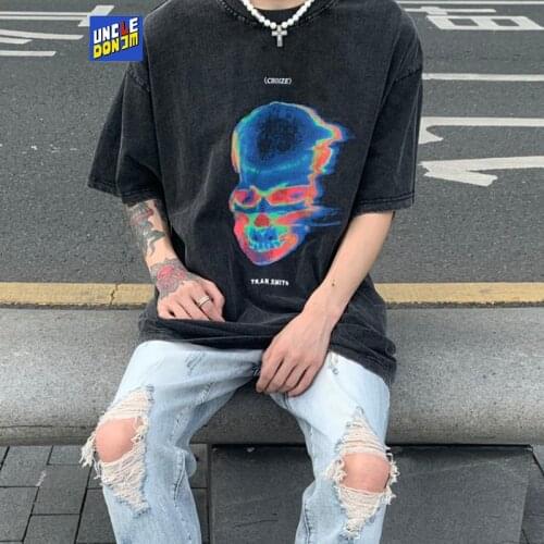 UNCLEDONJM Skull abstract short sleeve T-shirt retro T-shirt graphic tees streetwear oversized t shirt harajuku Tops Tees 77055