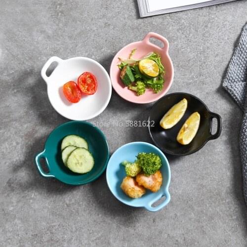 Nordic Solid Round Ceramic Spicy Sauce Dish Soy Sauce Dish Single Ear Porcelain Dessert Fruit Snack Plate Anti-skid Tableware
