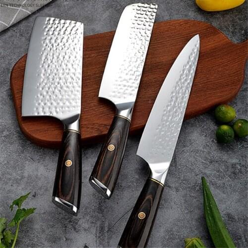 Kitchen Knife Chinese 7 Inch 8 inch Cleaver Cutter Knife Forged Stainless Steel Full Tang Chef Butcher Chopper Meat Santoku Tool