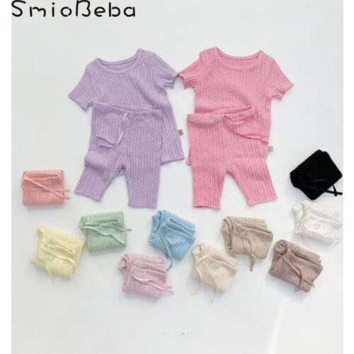 Ins Korean Baby Boys Girls Two Pieces Sets Candy Color Shirts+ Pants Linen Home Suit Cool Clothes Comfortable Summer Pajamas Set