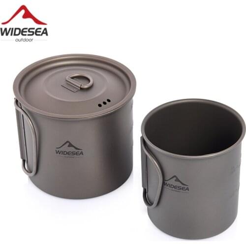 Widesea Camping Mug Titanium Cup Tourist Tableware Picnic Utensils Outdoor Kitchen Equipment Travel Cooking set Cookware Hiking