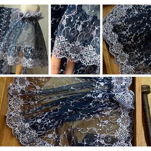 Hot Sale 5 Meters High Quality Navy Dark Blue Lace Trim Mesh For Women Sexy Dresses 2017 Latest African French Lace Fabric