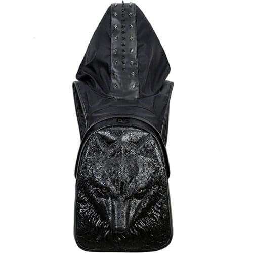 Fashion Personality Men Women Waterproof Thicken Leather Backpack Rivets 3D Backpacks With Hood Cap Apparel Bag Cross Bags Male