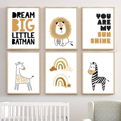 Cartoon Lion Giraffe Elephant Zebra Sun Rainbow Wall Art Canvas Painting Nordic Posters And Prints Wall Pictures Kids Room Decor