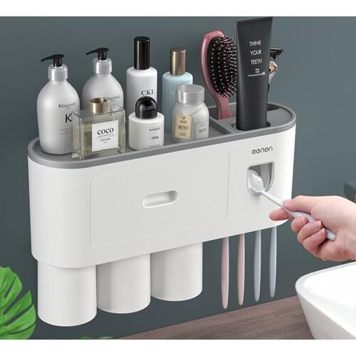 Makeup Organizer For Cosmetics Toothpaste Squeezer Toothbrush Holder WallMounted Bathroom Organizer Shelves Bathroom Accessories