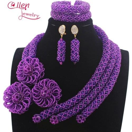 New Amazing Purple Beaded African beads jewelry sets Statement Necklace Set Party nigerian wdding beads Jewelry Sets W13665