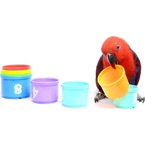 Bird Educational Stacking Cup Toy Colorful Training Treat Toys for Birds Parrots
