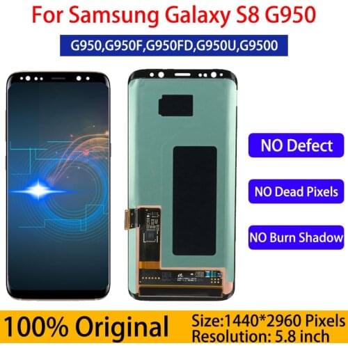 No Frame Original AMOLED LCD with a line For Samsung Galaxy S8 lcd SM-G950 G950F Display With Touch Screen Digitizer Assembly