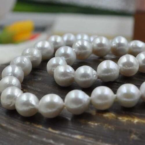 17" 9-10mm natural thick skin Nucleated pearl necklace free shipping