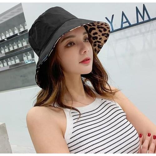 Leopard reversible bucket hat For Women Printed Fishing Female Cap Outdoor Hiking Fishermen Sun Hat Spring Summer Beach Panama