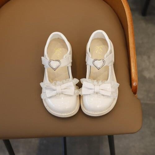 Girl Princess Casual Shoes Performance Shoes 2021 New Kids Black Soft-soled Shoes Bow-knot Cute Sweet Fashion for Party Wedding