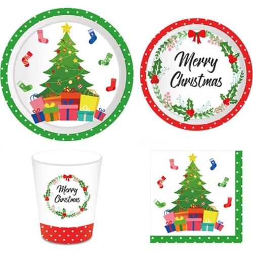 Xmas Dinner Paper Plates Cups Napkin Set Merry Christmas Decorations for Home Disposable Tableware Christmas Party Favors