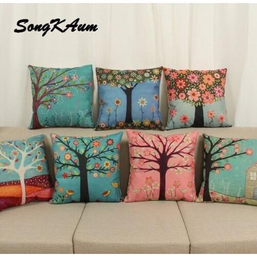 SongKAum 18'' Tree Without Filling High Qulity Cotton Linen Decorative Cushion Cover Pillow Case Car Seat 45*45cm Pillowcase