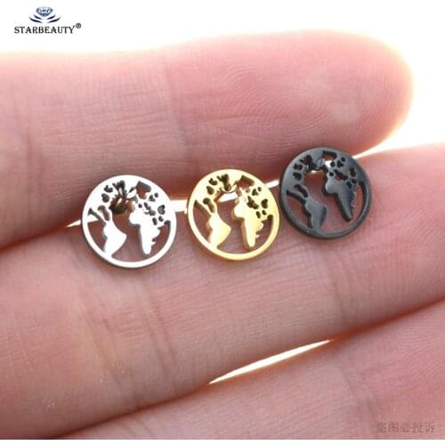 Starbeauty 1pc Round World Map Tragus Studs Earrings Ear Piercing Helix Piercing Stud Daith Cartilage Earrings Lobe Ear Jewelry