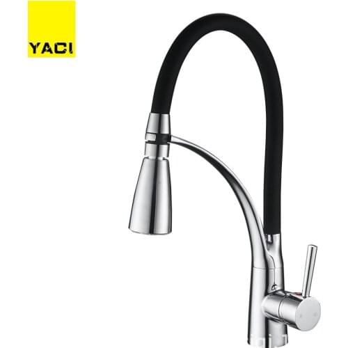 Vidric LED three color full copper pull spring, double outlet kitchen wash basin hot and cold water faucet