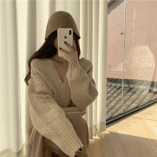2021 New Women Spring Sexy V Neck Twist Sweater Jacket Knitted Pullovers Jumpers Batwing Sleeve
