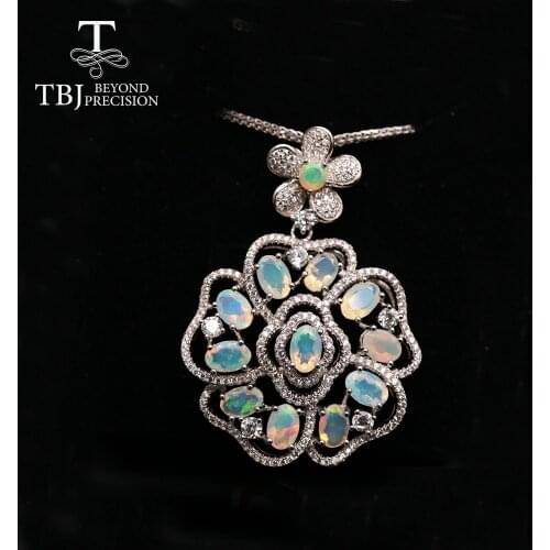 TBJ ,Top quality Opal pendant oval 4*6mm 6ct Luxury Flower shape real gemstone fine jewelry 925 sterling silver for women party