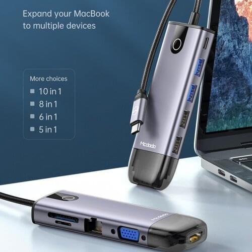 Macdo USB C HUB Type C to Multi USB 3.0 RJ45 HDMI VGA Adapter PD 100W for MacBook iPad Pro Huawei Mate 30 Splitter Type C HUB