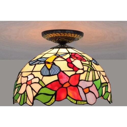 12 Inch European Country Tiffany Stained Glass Bird Ceiling Lamp Restaurant Bedroom Corridor Bathroom Ceiling Lighting