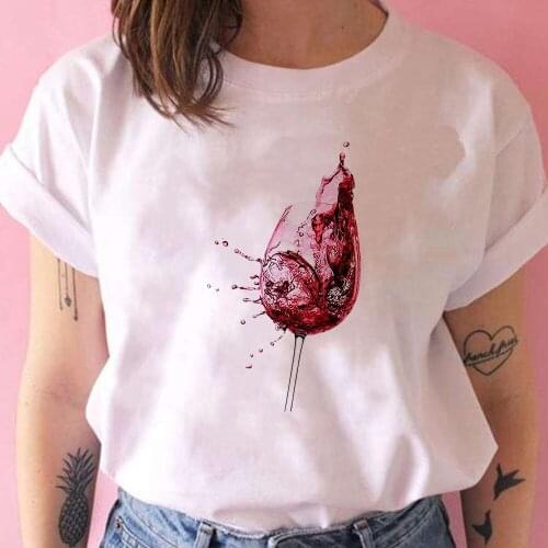 Broken Wine Glass Print Women T shirts France Creative Style O-Neck Short Sleeve Vetement Tumblr Hot Selling Top Streetwear