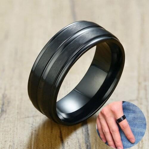 Punk Ring Men 8mm IP black Plating Stainless Steel Rings for Women Anel Matte Party Wedding Rings Jewelry Size7-12 anillo hombre