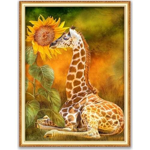 Animal Giraffe DIY Embroidery 11CT Cross Stitch Kits Needlework Craft Set Cotton Thread Printed Canvas Home Decoration For Room