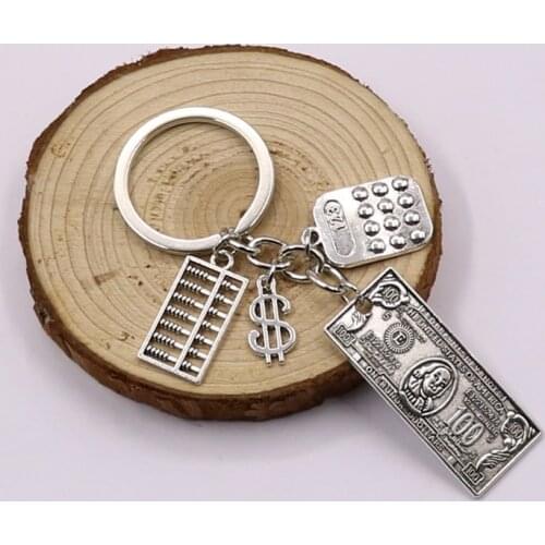 1Pcs New Arrived Calculator Accounting Keyring 100 Dollar Bill And Sign Pendant Fit Men Purse Gift Diy Jewelry Wholesale