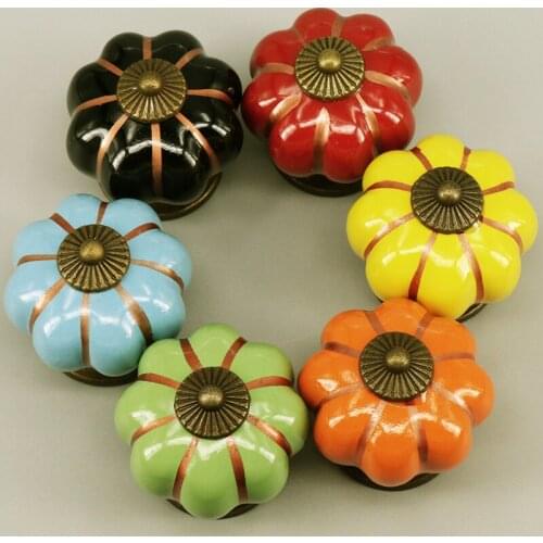 1x Vintage Furniture Door Knobs Pumpkin Shape Ceramic Cabinet Handles Drawer Cupboard Kitchen Pull Handle Dia 40mm