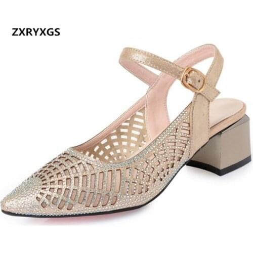 2019 Newest Summer Pointed Lace Rhinestones Shoes Woman Fashion Sandals Comfortable Breathable High Heels Women Shoes Sandals