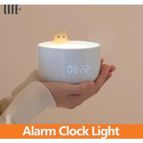 3Life Alarm Clock Kids Bedroom Cute Cat LED Night Light Rechargeable Bedside Lamp Adjustable Easy Set up Clock for Gifts