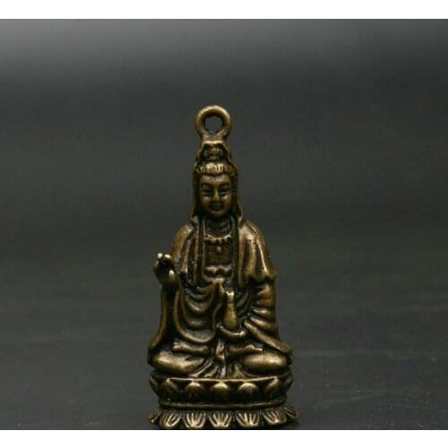 40MM Curio China Bronze Buddhism Kwan-yin GuanYin Hold Vase Small Statue Pendant
