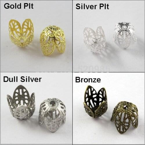 60Pcs=1Lot ! ) Free Shipping Jewelry Finding 11MM Filigree Bead End Cap Cone Gold Silver Bronze Nickel Plated No.BC06
