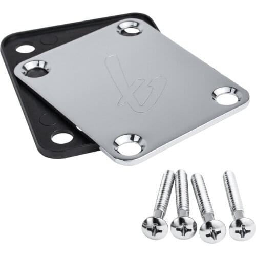 70s F Logo Strat/Tele 4-Bolt Chrome/Black Guitar Neck Plate Neckplate w/Screws