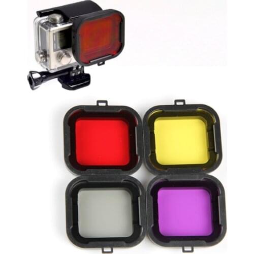 Gopro Accessories Dive Filter Yellow Red Purple Grey 4pcs/lot Underwater Diving Lens Filtro for GoPro Hero 3+ 4