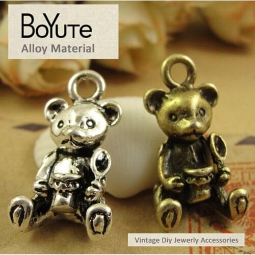 BoYuTe (40 Pieces/Lot) 24*13MM Vintage Diy Accessories Parts Alloy Antique Bronze Silver Bear Pendants for Jewelry Components
