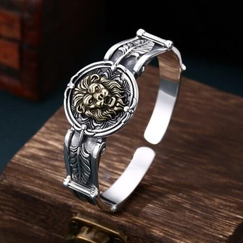 BOCAI New Real Pure s925 Silver 2021 Trendy Personality Lion Man Bracelet Retro Punk Rock Boyfriend Gift