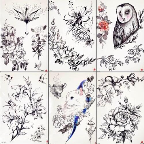 Black Bracelet Flower Tattoo Stickers Women Clavicle Temporary Tattoo Girls Chest Body Art Painting Fake Tattoo Club Waist Decal