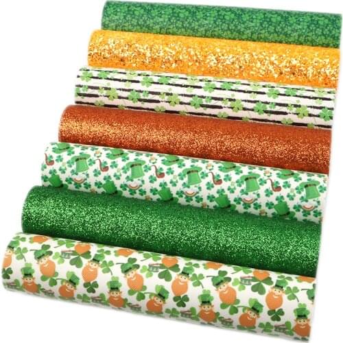 David accessories 7pcs/set 20*33cm St Patricks Synthetic Leather Set DIY Bow Bag Home Decoration Faux Leather Fabric,1Yc9416