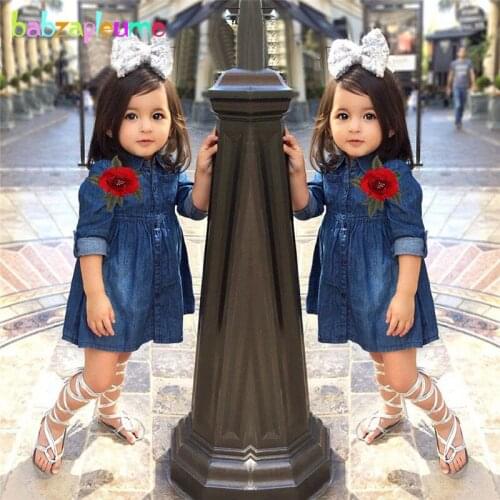 Babzapleume Spring Autumn Baby Girls Clothing Long Sleeve Princess Dress Flower Denim Children Dresses For Kids Clothes BC1273-1