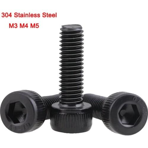 DIN912 Black 304 Stainless Steel Socket Head Cap Screws Inner Hexagon Socket Cap Allen Head Bolts M3 M4 M5