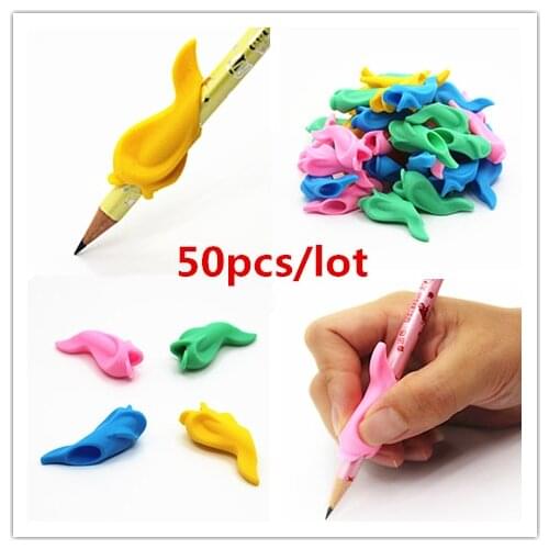 50pc ergonomic pen Pencil Grip Boy Girl Universal Handwriting Aid accesory Occupational Therapy Kids Pen Control Right Silicone