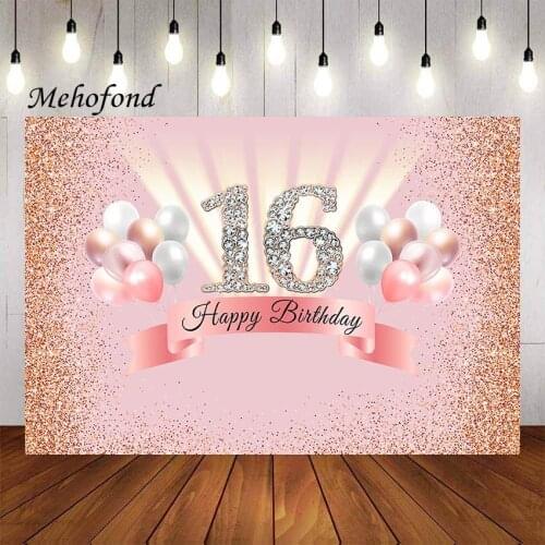 Mehofond Photography Background Rose Gold Pink 16th Birthday Party Glitter Diamonds Shiny Sweet Sixteen Backdrop Photo Studio