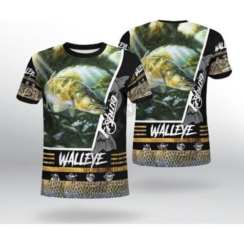 Walleye Fishing 3D Printed t-shirt Harajuku Streetwear T shirts Funny Animal Men For Women Short Sleeve Drop Shipping 01