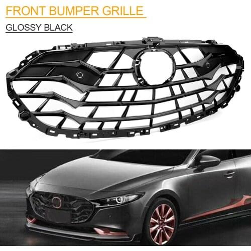 Glossy Black Car Racing Grille Radiator Bumper Mesh Grill For Mazda 3 AXELA 2019 2020 ABS Plastic Styling Moulding
