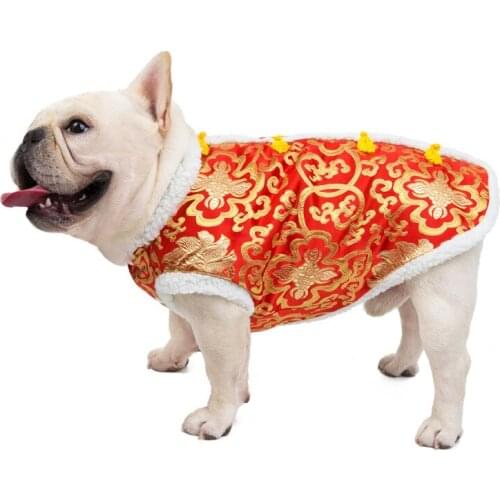 Chinese New Year Dog Clothes Tang Suit Winter Dog Coat Jacket Outfit Schnauzer Pug French Bulldog Clothes Warm Pet Clothing XXL